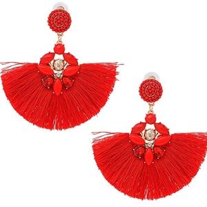 Red Fringe Earrings